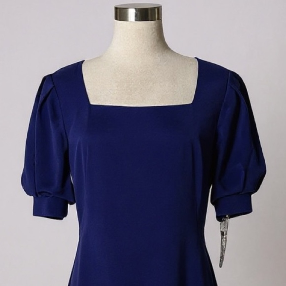 NWT Antonio Melani Lapis Blue Puff Sleeve Square Neck Sheath Dress Size 10 - Picture 3 of 11